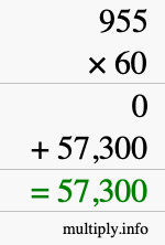 How to calculate 955 times 60 using long multiplication