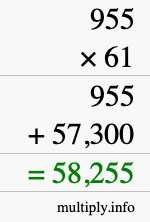 How to calculate 955 times 61 using long multiplication