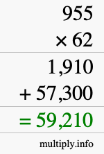 How to calculate 955 times 62 using long multiplication