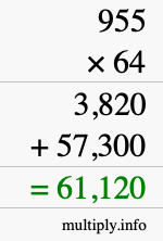 How to calculate 955 times 64 using long multiplication
