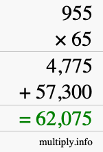 How to calculate 955 times 65 using long multiplication
