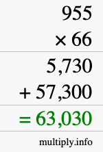 How to calculate 955 times 66 using long multiplication