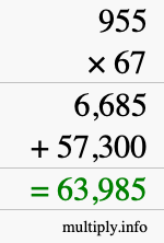 How to calculate 955 times 67 using long multiplication