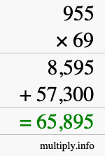 How to calculate 955 times 69 using long multiplication