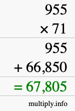 How to calculate 955 times 71 using long multiplication