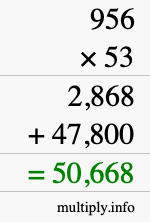 How to calculate 956 times 53 using long multiplication