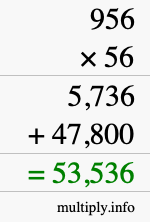 How to calculate 956 times 56 using long multiplication
