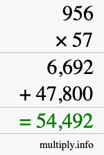 How to calculate 956 times 57 using long multiplication