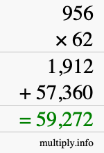 How to calculate 956 times 62 using long multiplication