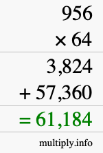 How to calculate 956 times 64 using long multiplication