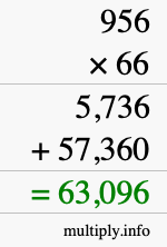 How to calculate 956 times 66 using long multiplication