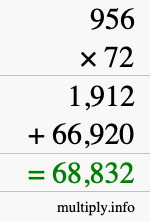 How to calculate 956 times 72 using long multiplication