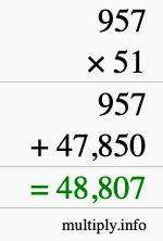 How to calculate 957 times 51 using long multiplication