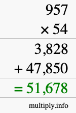 How to calculate 957 times 54 using long multiplication