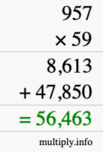 How to calculate 957 times 59 using long multiplication