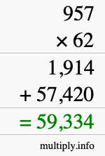 How to calculate 957 times 62 using long multiplication
