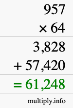 How to calculate 957 times 64 using long multiplication