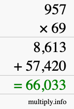 How to calculate 957 times 69 using long multiplication