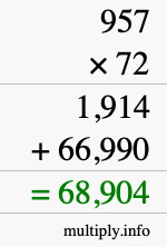 How to calculate 957 times 72 using long multiplication