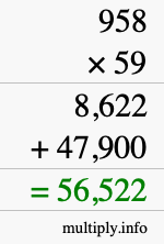 How to calculate 958 times 59 using long multiplication