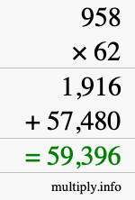 How to calculate 958 times 62 using long multiplication