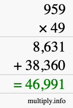 How to calculate 959 times 49 using long multiplication