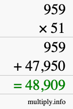 How to calculate 959 times 51 using long multiplication
