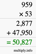 How to calculate 959 times 53 using long multiplication