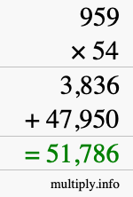 How to calculate 959 times 54 using long multiplication