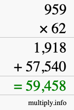 How to calculate 959 times 62 using long multiplication