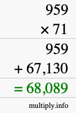 How to calculate 959 times 71 using long multiplication