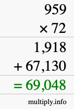 How to calculate 959 times 72 using long multiplication