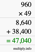 How to calculate 960 times 49 using long multiplication