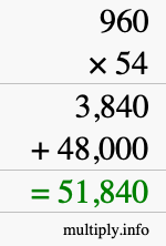 How to calculate 960 times 54 using long multiplication