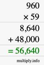 How to calculate 960 times 59 using long multiplication