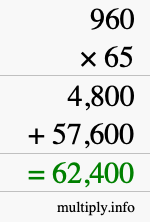 How to calculate 960 times 65 using long multiplication