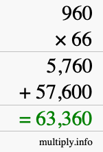 How to calculate 960 times 66 using long multiplication