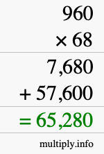 How to calculate 960 times 68 using long multiplication