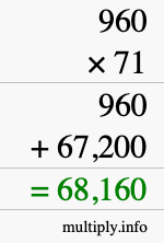 How to calculate 960 times 71 using long multiplication