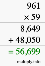 How to calculate 961 times 59 using long multiplication