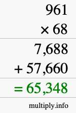 How to calculate 961 times 68 using long multiplication