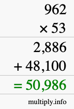 How to calculate 962 times 53 using long multiplication