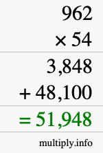 How to calculate 962 times 54 using long multiplication