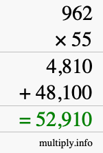 How to calculate 962 times 55 using long multiplication