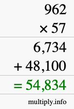 How to calculate 962 times 57 using long multiplication