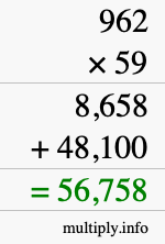 How to calculate 962 times 59 using long multiplication