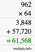 How to calculate 962 times 64 using long multiplication