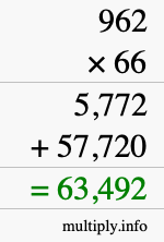 How to calculate 962 times 66 using long multiplication