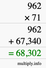 How to calculate 962 times 71 using long multiplication