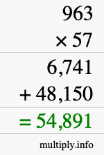 How to calculate 963 times 57 using long multiplication